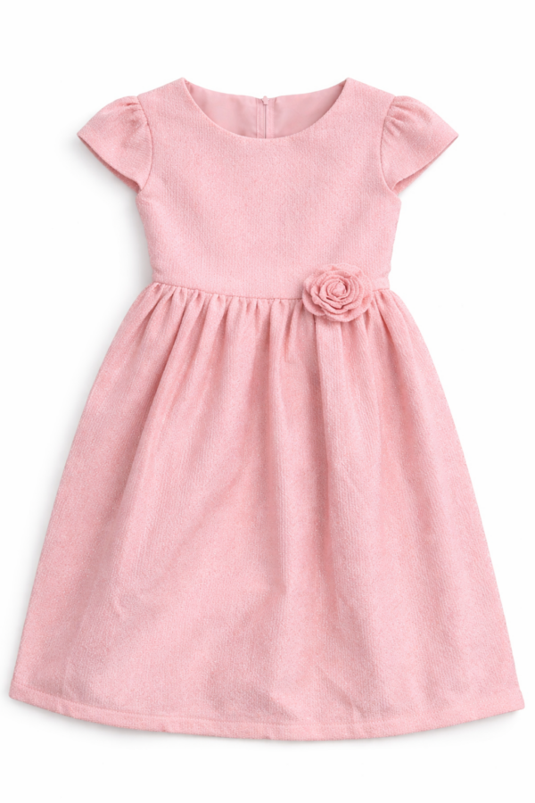 Vestido Elegante Rosado con Lazo y Flor Decorativa para Niña – Talla 12