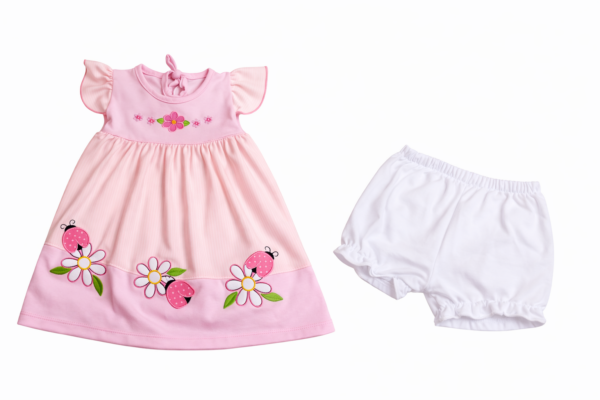 Vestido Bebé Rosado con Bombacho — 0-3 meses