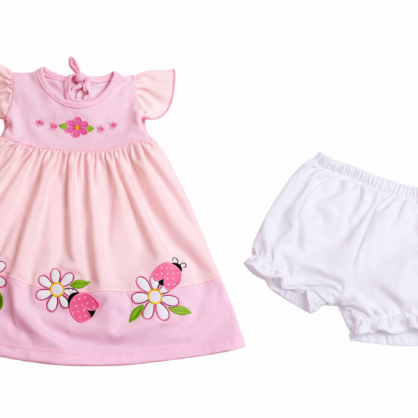 Vestido rosa y bombachos blancos-2 Vestido Bebé Rosado con Bombacho — 0-3 meses