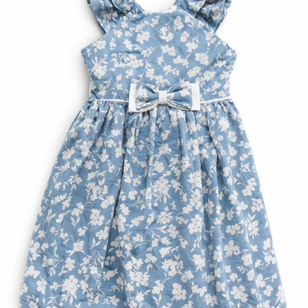 vestido azul claro con flores blancas Vestido Floral Azul para Niña con Forro Interior – Talla 8