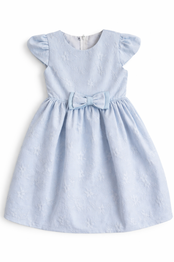 Vestido Elegante Celeste con Lazo y Forro para Niña – Talla 6