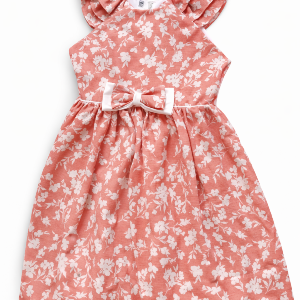 vestido coral con detalles de flores Vestido Floral Coral Elegante con Forro para Niña – Talla 8