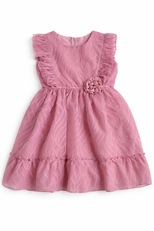 Vestido Elegante Rosado con Flor Decorativa para Niña- talla 2