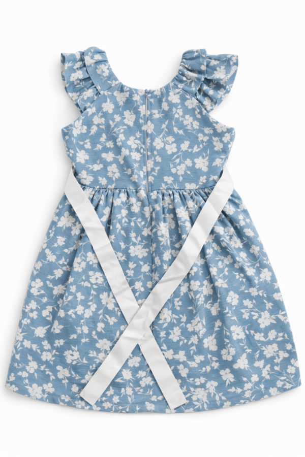 Vestido Floral Azul para Niña con Forro Interior – Talla 8